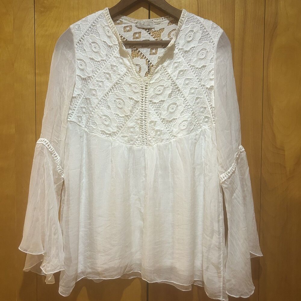 Bellambra Womens Ivory Silk Blend Top Bell Sleeves Size S Boho Fairy Ethereal - Picture 1 of 12